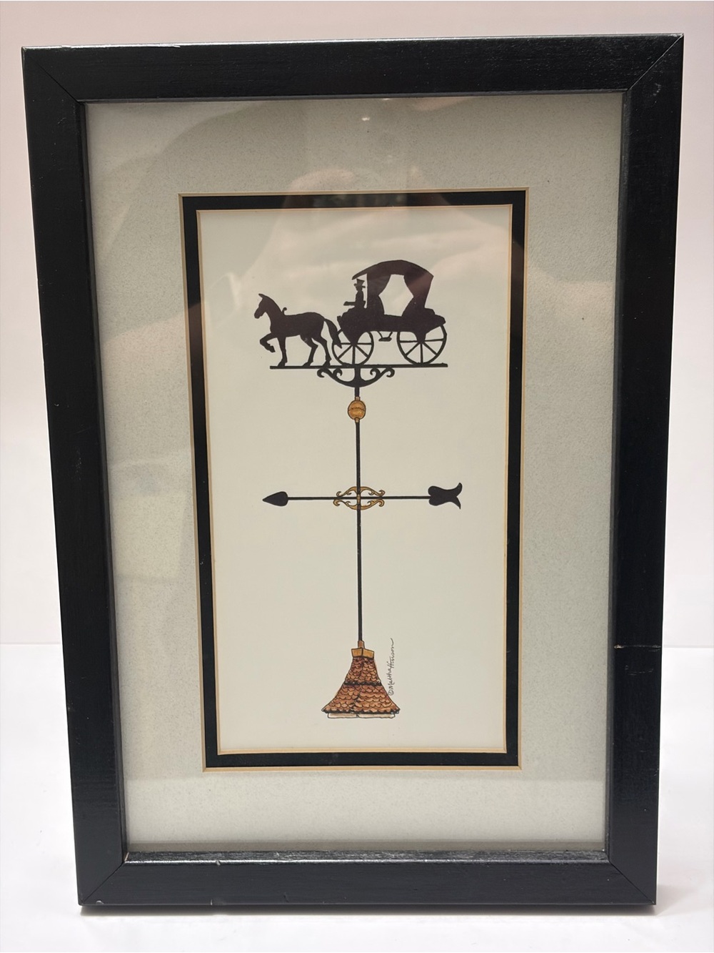 Framed Horse & Carriage Weather Vane Art Print by Martha Hinson - Black & Gold